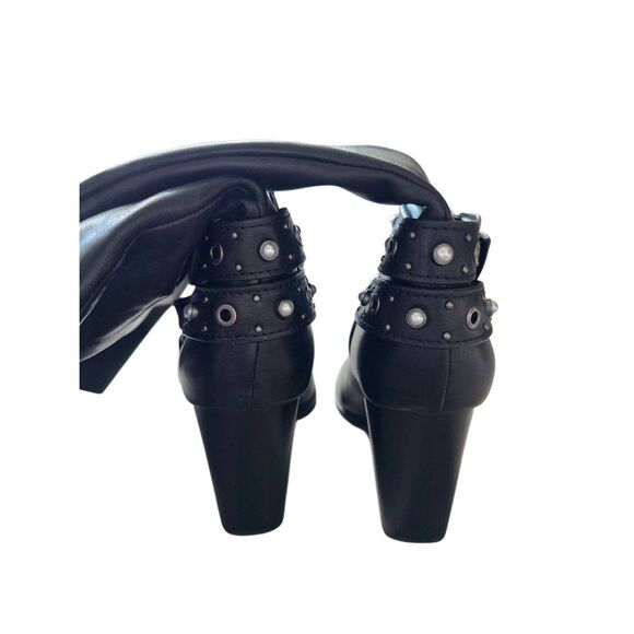 Aldo Thelidan Buckle Pointed Toe Knee High Boots Size 8.5 in Black Block Heel - Picture 5 of 6